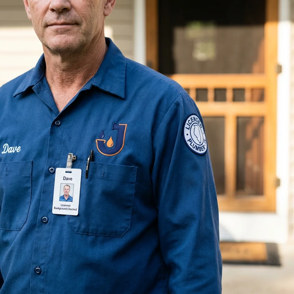 Licensed plumber showing ID badge in West Memphis, AR